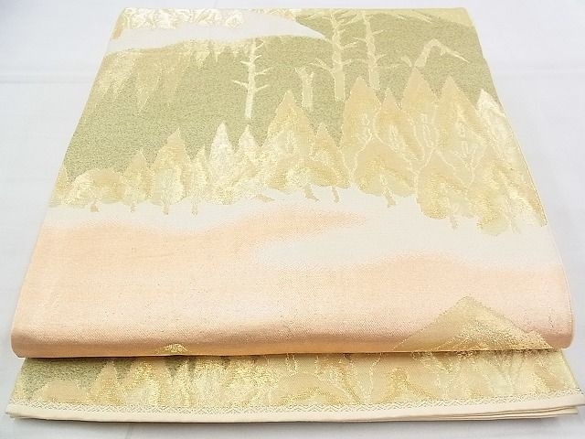 平和屋着物◎六通柄袋帯 遠山樹林文 金糸 逸品 BAAI1018kj