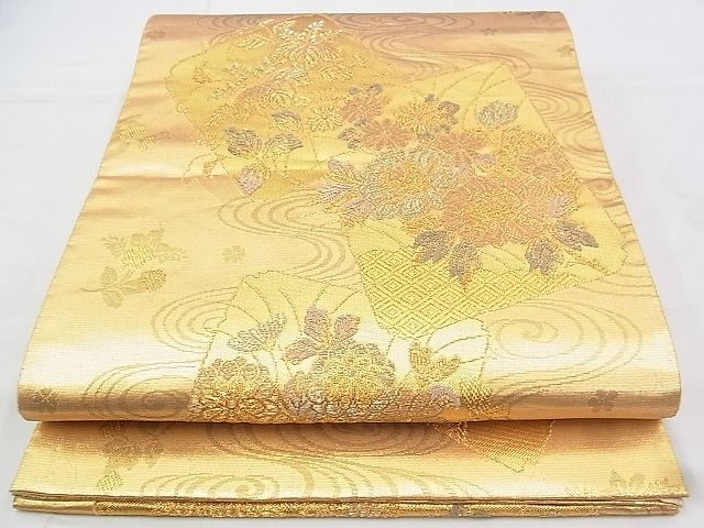 平和屋着物◎六通柄袋帯 破れ色紙花文 金糸 逸品 BAAI1038kj