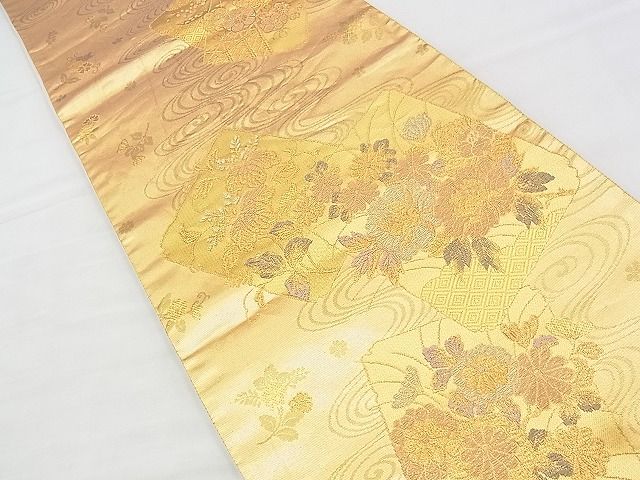平和屋着物◎六通柄袋帯 破れ色紙花文 金糸 逸品 BAAI1038kj