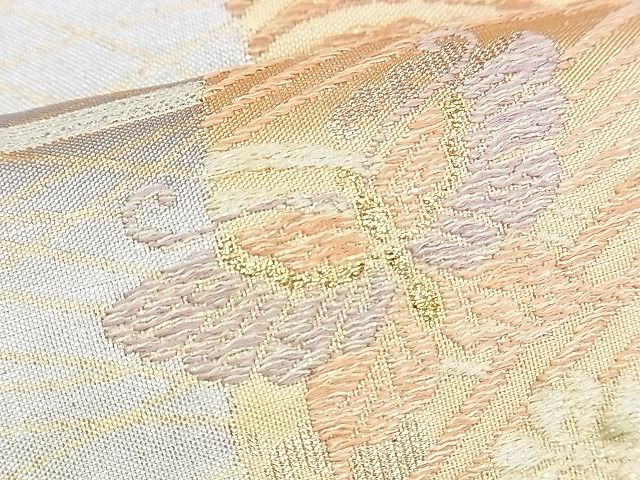 平和屋着物◎西陣 六通柄袋帯 霞青海波花蝶文 金糸 逸品 BAAI1031kj