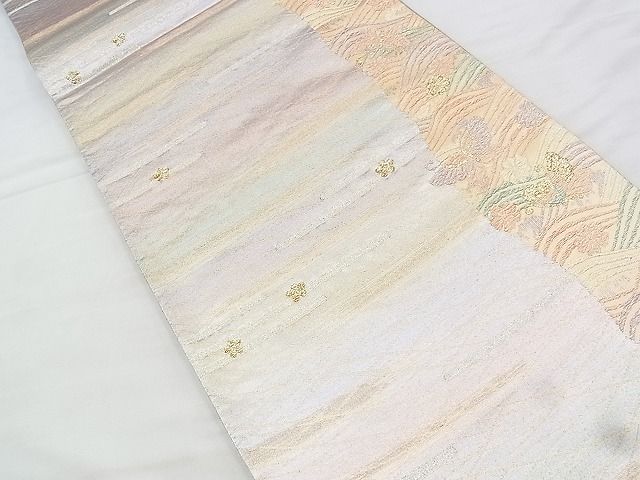 平和屋着物◎西陣 六通柄袋帯 霞青海波花蝶文 金糸 逸品 BAAI1031kj