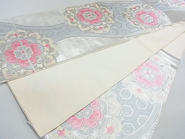 平和屋着物◎六通柄袋帯 唐織 立涌花文 銀糸 逸品 DAAG1123we