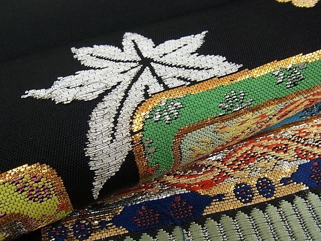 平和屋本店●最高級 龍村平蔵製 本袋帯 威毛錦 唐織 黒地 金銀糸 逸品 CZAA0810s4