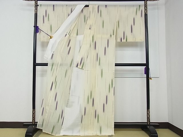平和屋本店■極上 夏物 明石ちぢみ 矢羽文様 証紙付き 逸品 未使用 CZAA0783s4