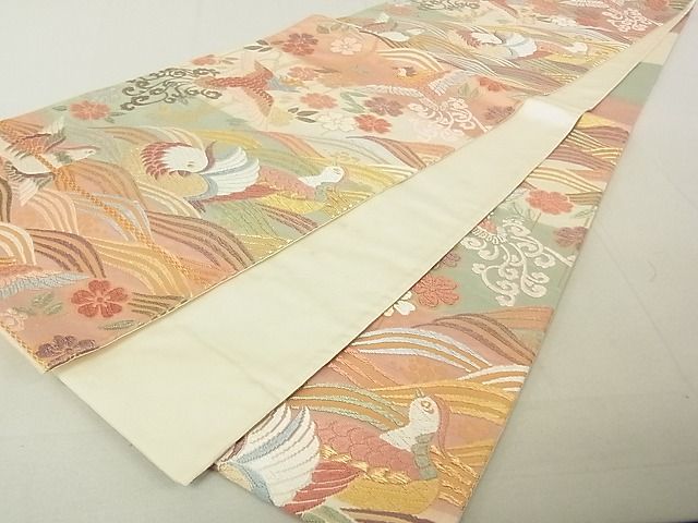 平和屋着物◎六通柄袋帯 唐織 立波花鳥文 金糸 逸品 DAAG5659tw