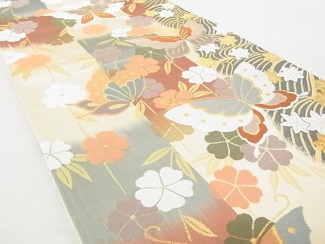 平和屋着物◎六通柄袋帯 花蝶文 金糸 逸品 DAAG5671tw