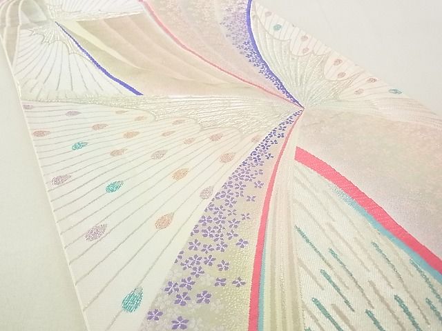 平和屋着物◎六通柄袋帯 花蝶文 銀糸 逸品 DAAG5689tw