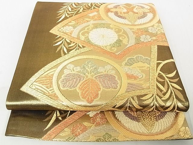 平和屋着物◎六通柄袋帯 地紙飛鶴花文 金糸 逸品 DAAG5686tw