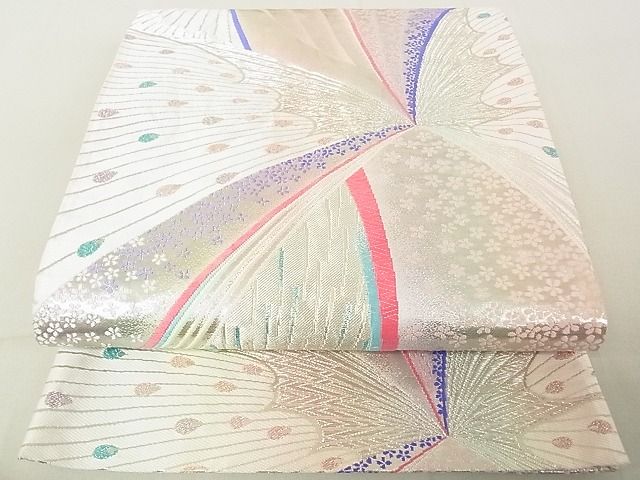 平和屋着物◎六通柄袋帯 花蝶文 銀糸 逸品 DAAG5689tw