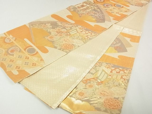平和屋着物◎佐賀錦 六通柄袋帯 地紙御所車花文 金糸 逸品 DAAG5747tw
