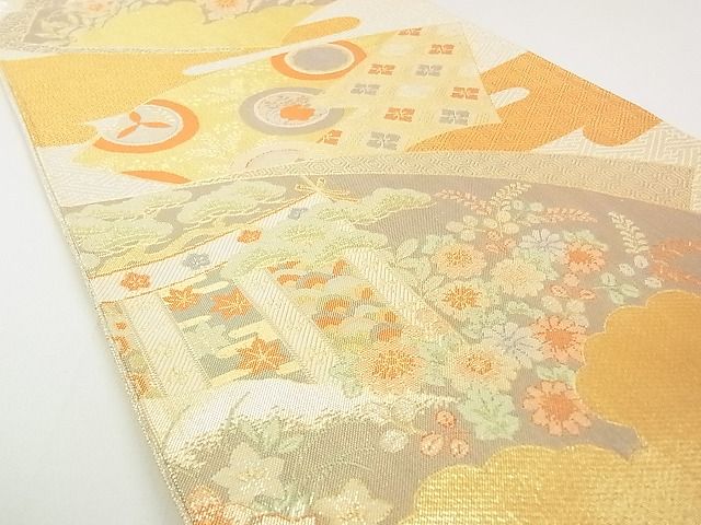 平和屋着物◎佐賀錦 六通柄袋帯 地紙御所車花文 金糸 逸品 DAAG5747tw