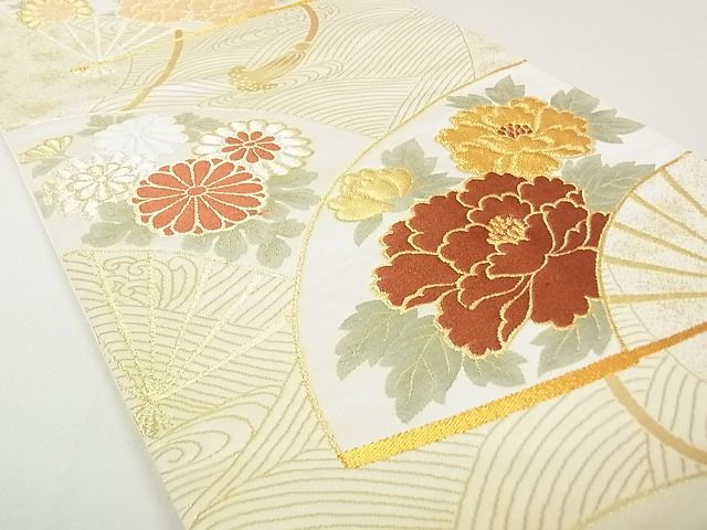 平和屋着物◎六通柄袋帯 立波扇面花文 金糸 逸品 DAAG5740tw