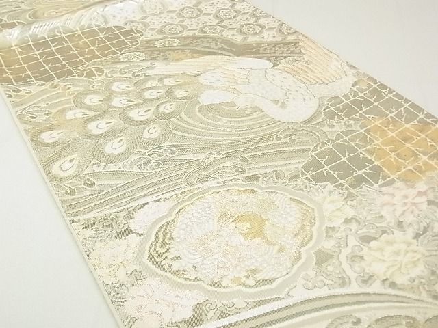 平和屋着物◎六通柄袋帯 孔雀花文 金銀糸 逸品 DAAG5782tw