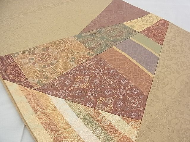 平和屋着物◎太鼓柄袋帯 切嵌 名物裂 金糸 逸品 BAAH5330if