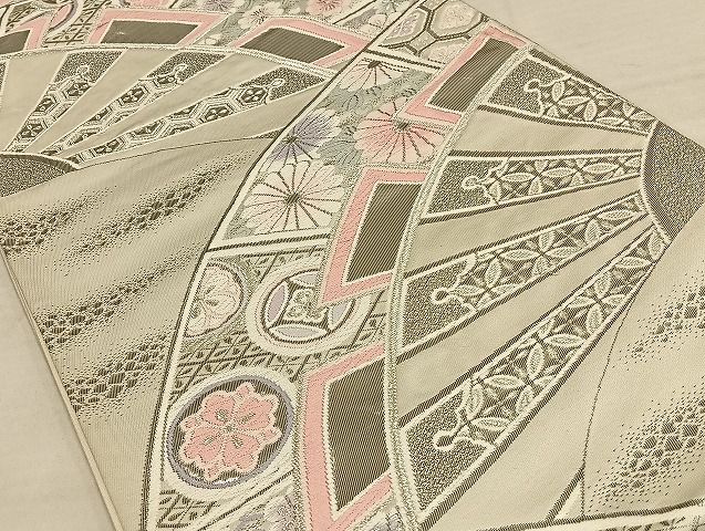 平和屋着物◎六通柄袋帯 唐織 源氏車花文 プラチナ箔 正絹 逸品 AAAI5380Bsw