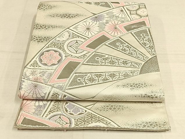 平和屋着物◎六通柄袋帯 唐織 源氏車花文 プラチナ箔 正絹 逸品 AAAI5380Bsw