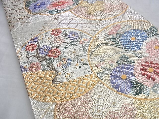 平和屋着物◎佐賀錦 六通柄袋帯 花丸文 金銀糸 逸品 BAAI0352du