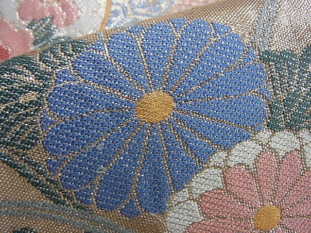 平和屋着物◎佐賀錦 六通柄袋帯 花丸文 金銀糸 逸品 BAAI0352du