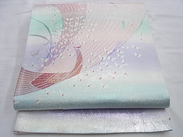 平和屋着物◎六通柄袋帯 唐織 孔雀 銀糸 逸品 BAAI0369du