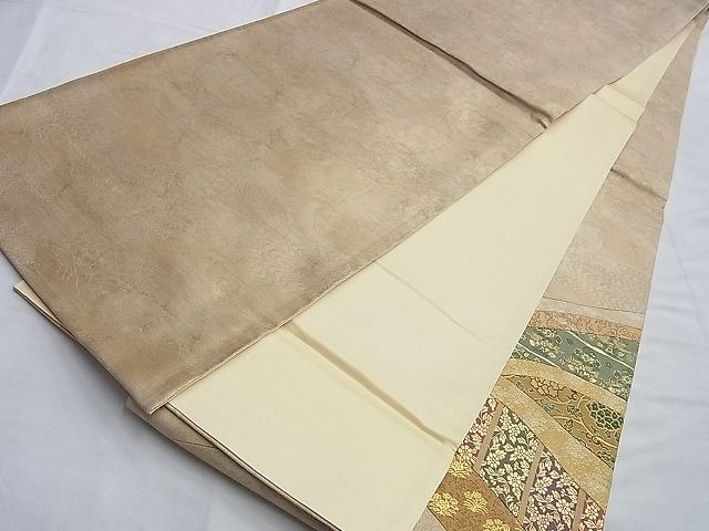 平和屋着物◎太鼓柄袋帯 切嵌 草花文 金糸 逸品 BAAI0388du