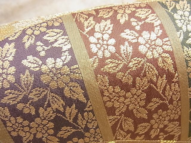 平和屋着物◎太鼓柄袋帯 切嵌 草花文 金糸 逸品 BAAI0388du