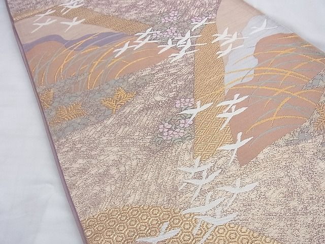 平和屋着物◎六通柄袋帯 唐織 花鳥文 金糸 逸品 BAAI0510du