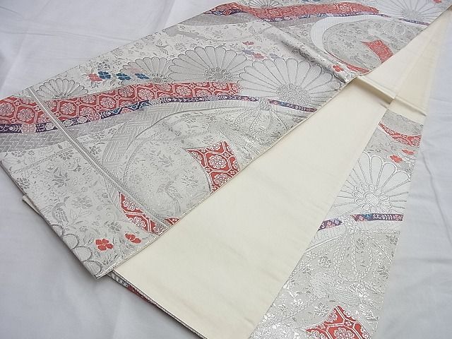 平和屋着物◎六通柄袋帯 唐織 菊 九百錦 銀糸 逸品 BAAI0535du