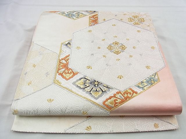 平和屋着物◎太鼓柄袋帯 唐織 花菱亀甲 金銀糸 逸品 BAAI4418jm
