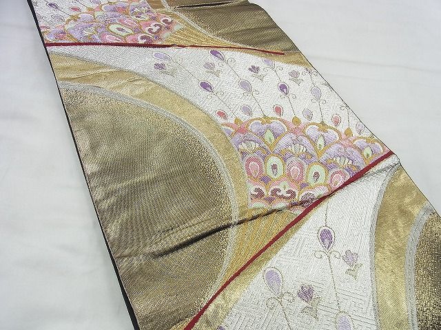 平和屋着物◎六通柄袋帯 扇面華文 金糸逸品 BAAI4452jm