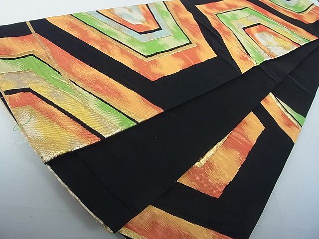 平和屋着物◎六通柄袋帯 亀甲花文 黒地 金糸 逸品 DAAH4037cf