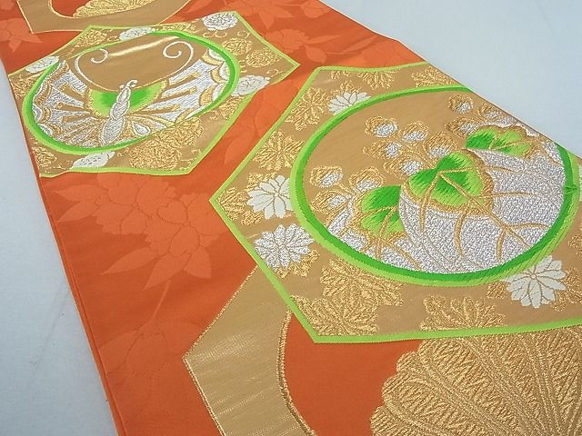 平和屋着物◎六通柄袋帯 亀甲花蝶文 金銀糸 逸品 DAAH4036cf