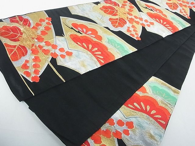 平和屋着物◎六通柄袋帯 地紙吉祥花文 黒地 金銀糸 逸品 DAAH4035cf