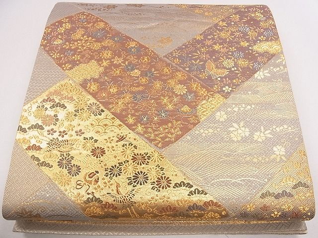 平和屋着物■六通柄袋帯 檜垣流水花鳥文 金糸 逸品 CAAG2233eg