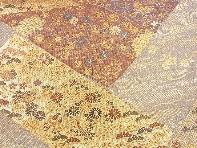平和屋着物■六通柄袋帯 檜垣流水花鳥文 金糸 逸品 CAAG2233eg