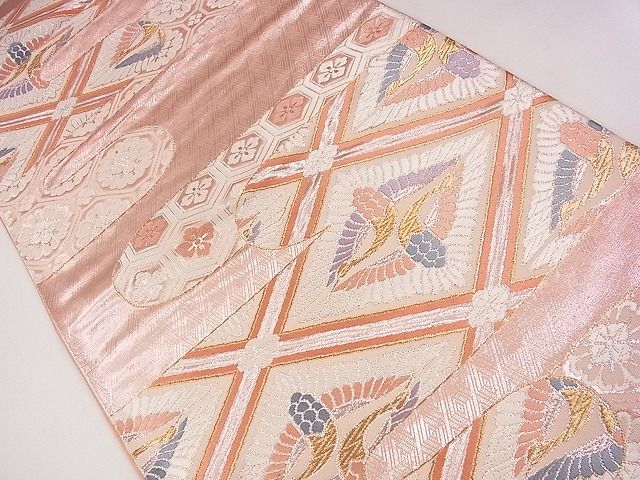 平和屋着物◎六通柄袋帯 唐織 エ霞菱向かい鶴花文 金銀糸 逸品 CAAG2291eg