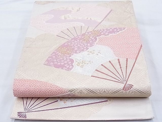 平和屋着物◎六通柄袋帯 唐織 有職扇面散らし 金銀糸 逸品 BAAI1109sa
