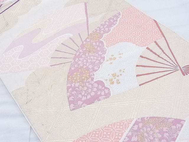 平和屋着物◎六通柄袋帯 唐織 有職扇面散らし 金銀糸 逸品 BAAI1109sa