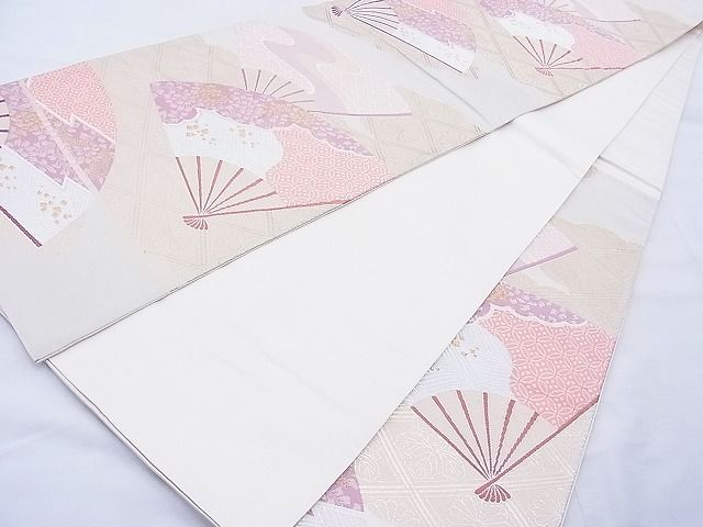 平和屋着物◎六通柄袋帯 唐織 有職扇面散らし 金銀糸 逸品 BAAI1109sa