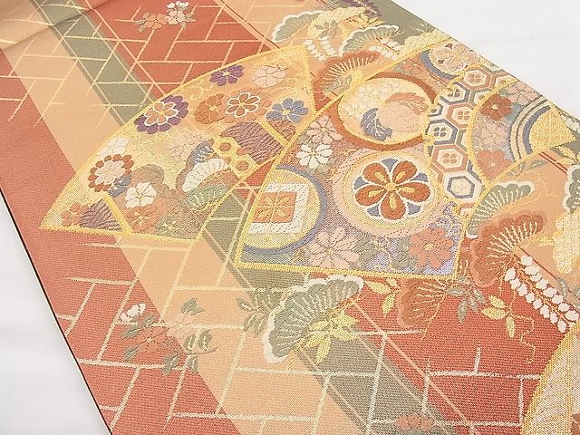平和屋着物◎六通柄袋帯 唐織 地紙吉祥花蝶 金糸 逸品 BAAI1120sa