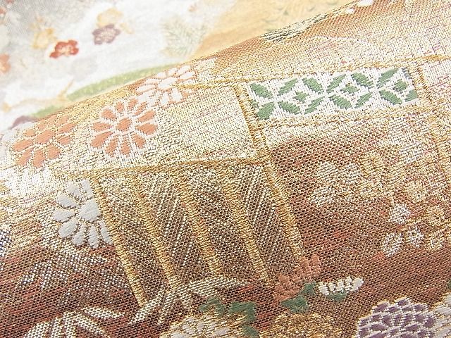 平和屋着物◎六通柄袋帯 流水四季草花文 金銀糸 逸品 BAAI1164sa