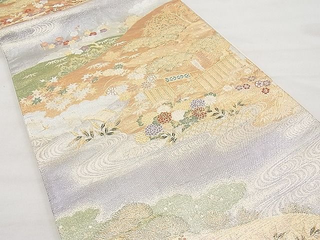 平和屋着物◎六通柄袋帯 流水四季草花文 金銀糸 逸品 BAAI1164sa