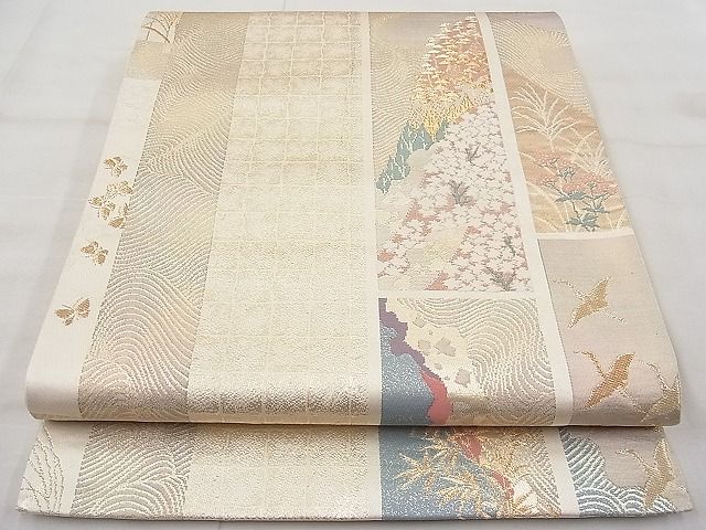 平和屋着物◎西陣 六通柄袋帯 唐織 短冊琳派文様 金糸 逸品 BAAI1152sa