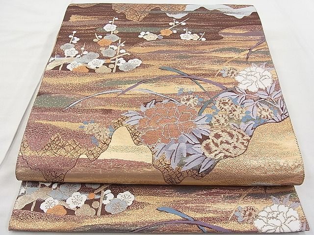 平和屋着物◎六通柄袋帯 唐織 乾山武蔵野絵文 金糸 逸品 BAAI1167sa