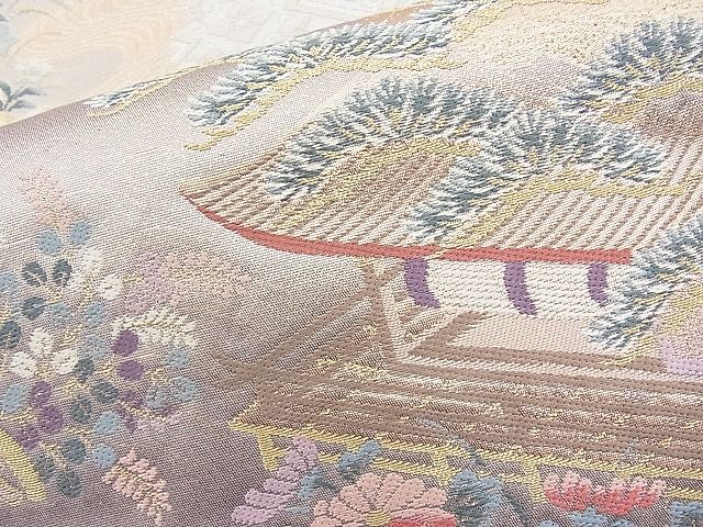 平和屋着物◎六通柄袋帯 唐織 ふたみ屏風絵 金糸 逸品 BAAI1166sa
