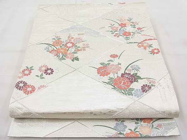 平和屋着物◎六通柄袋帯 唐織 松皮菱花文 銀糸 逸品 BAAI1204sa