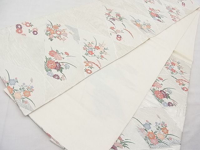 平和屋着物◎六通柄袋帯 唐織 松皮菱花文 銀糸 逸品 BAAI1204sa