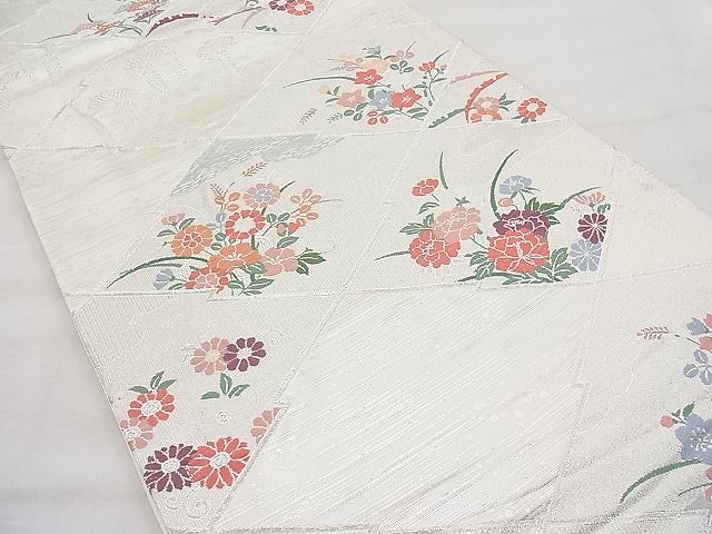 平和屋着物◎六通柄袋帯 唐織 松皮菱花文 銀糸 逸品 BAAI1204sa