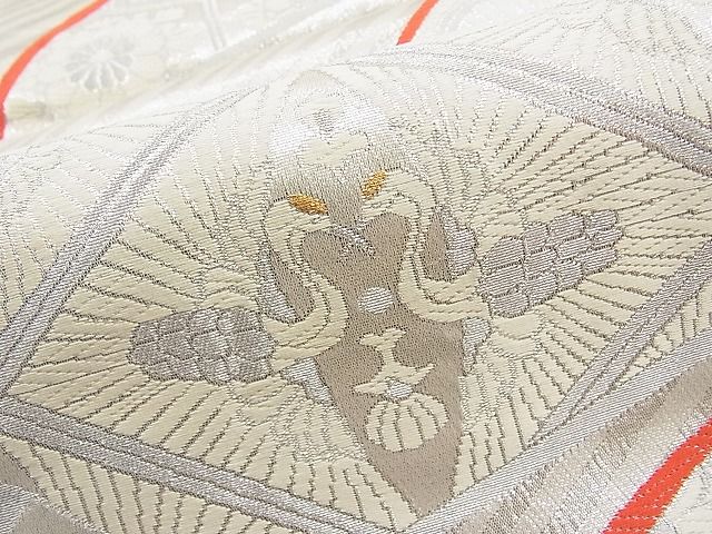 平和屋着物◎六通柄袋帯 唐織 扇面有職花文 金銀糸 逸品 BAAI1203sa