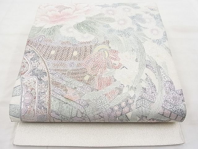 平和屋着物◎太鼓柄袋帯 綴れ 花車 銀彩 逸品 BAAI1196sa