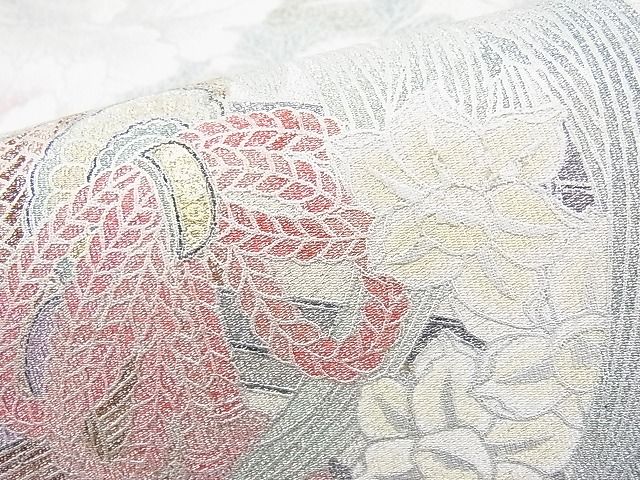 平和屋着物◎太鼓柄袋帯 綴れ 花車 銀彩 逸品 BAAI1196sa